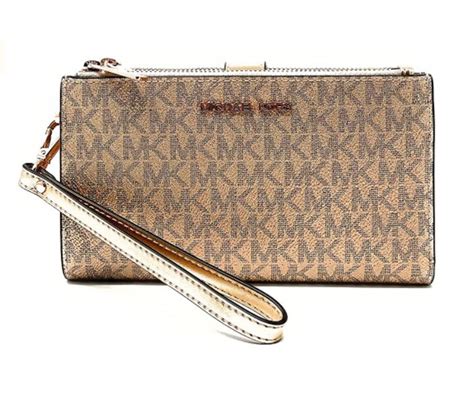 michael kors boxed metallic signature double-zip wristlet|michael kors large wallet wristlet.